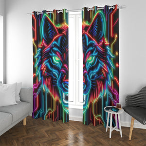 Neon Spirit Animal Wolf Blackout Curtains with Grommets by Bazaar Design Style