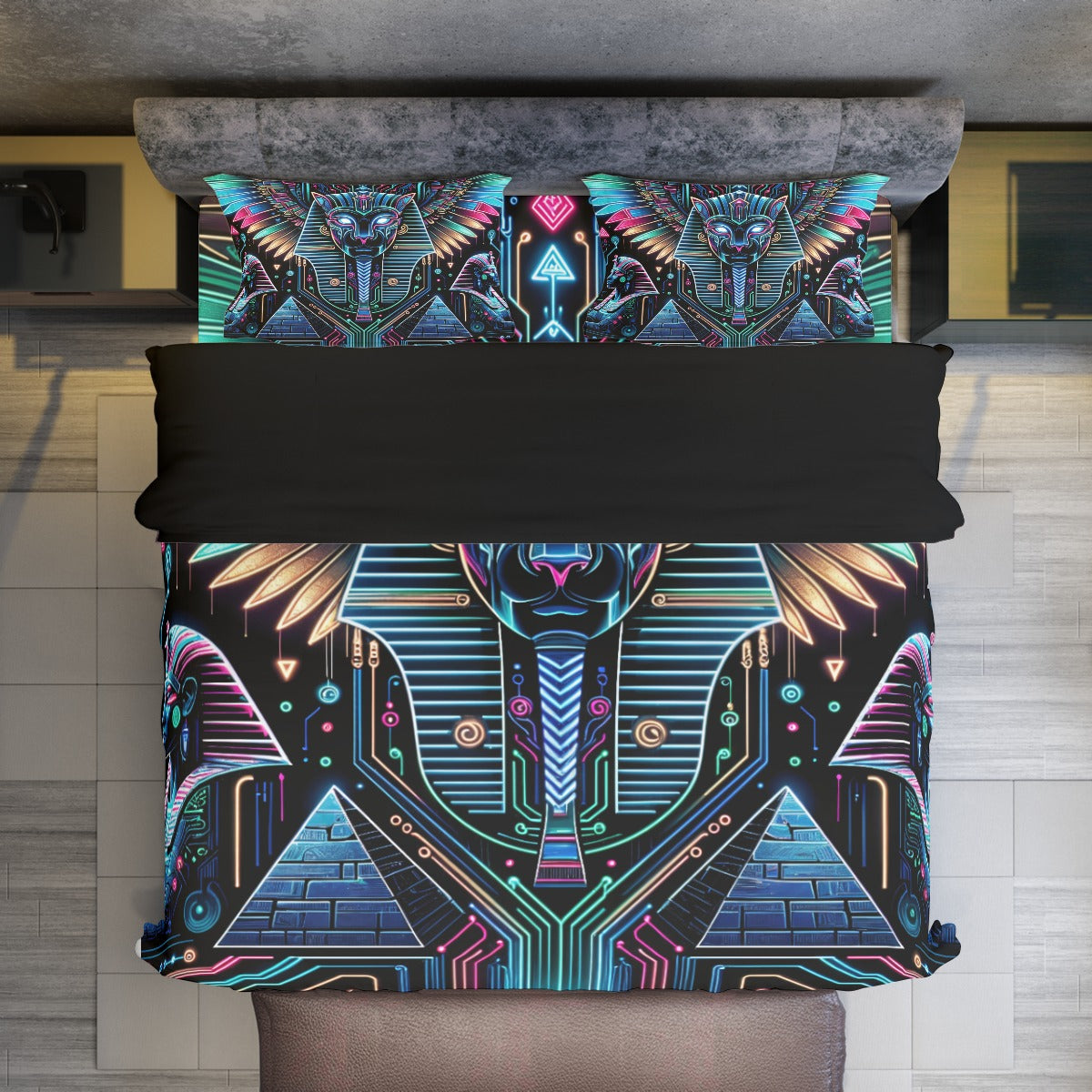 Egyptian Tech Bastet 4 Piece Duvet Cover Set by Bazaar Design Style (K,CK)