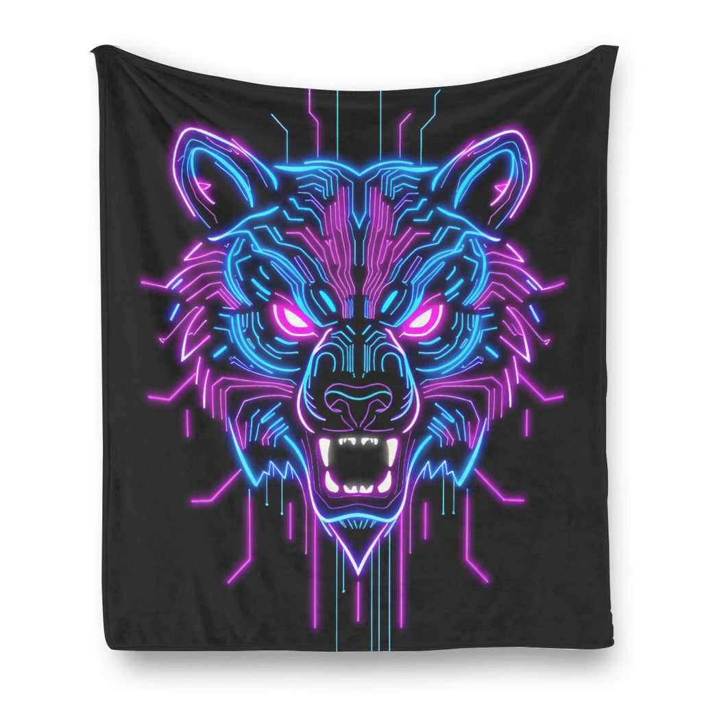 Neon Spirit Animal Bear Flannel Blanket by Bazaar Design Style