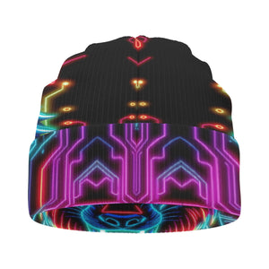 Neon Spirit Animal Wolf Beanie Hat by Bazaar Design Style