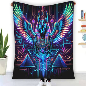 Egyptian Tech Anubis Flannel Blanket by Bazaar Design Style