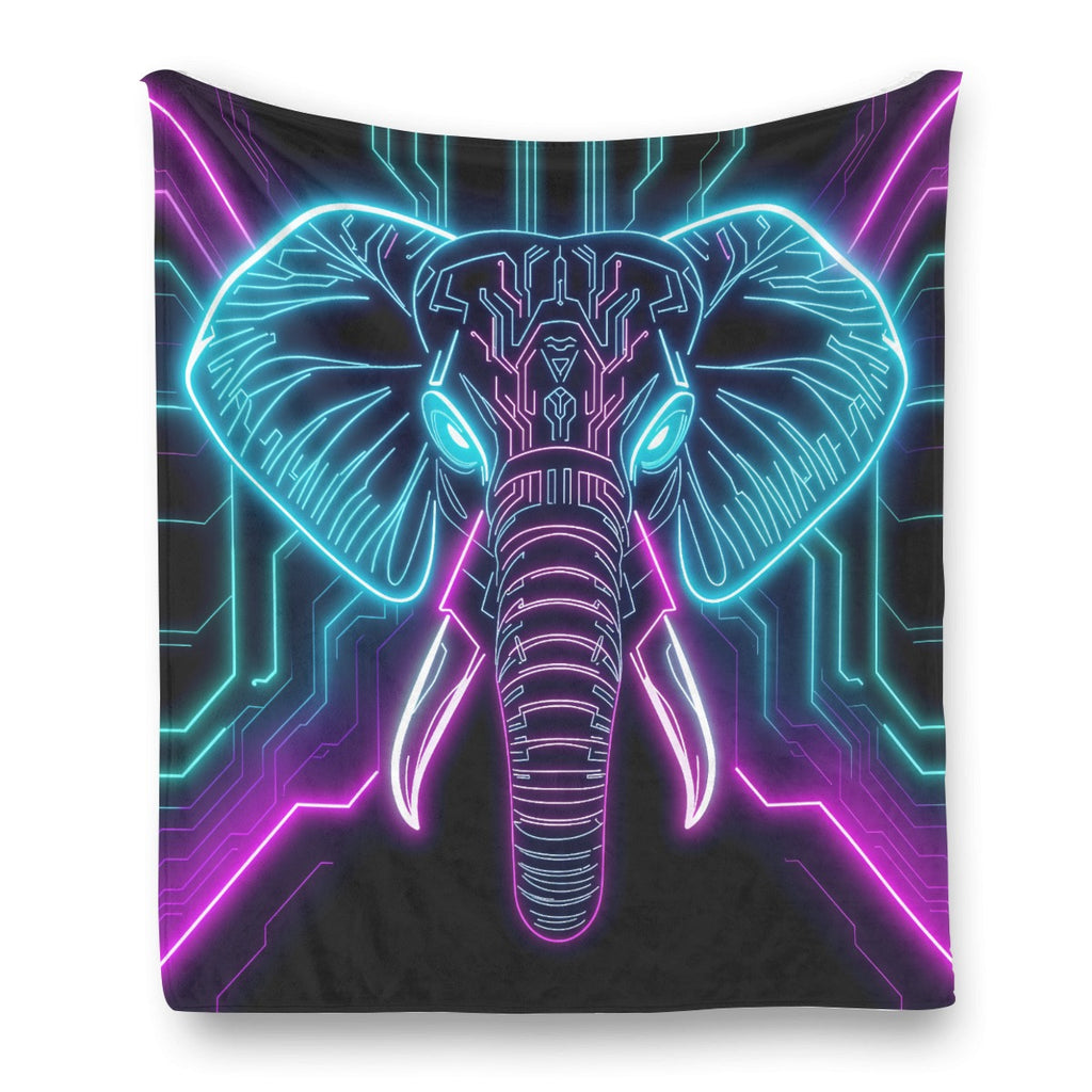 Neon Spirit Animal Elephant Flannel Blanket by Bazaar Design Style