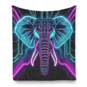Neon Spirit Animal Elephant Flannel Blanket by Bazaar Design Style