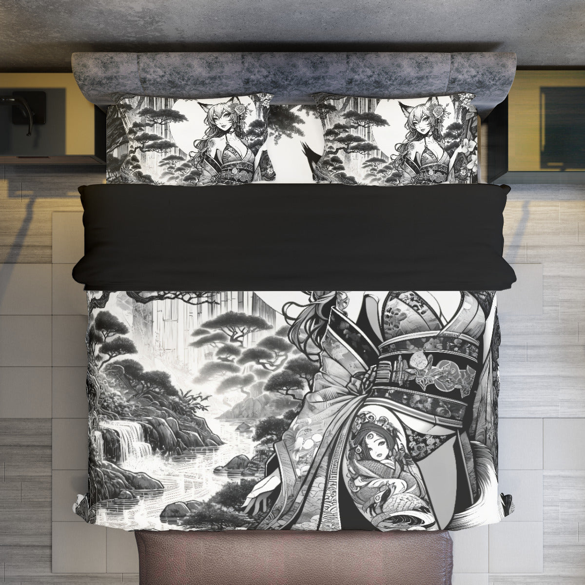 Anime Pin-up Girl Fox 4 Piece Duvet Set by Bazaar Design Style (K,CK)