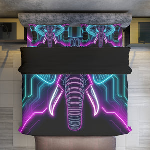 Neon Spirit Animal Elephant 4 Piece Duvet Cover Set by Bazaar Design Style (T,F,Q)