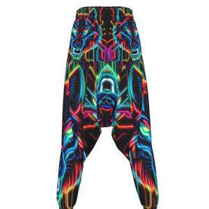 Neon Spirit Animal Wolf Harem Pants by Bazaar Design Style