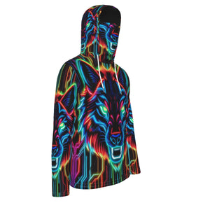 Neon Spirit Animal Wolf Hoodie with Mask by Bazaar Design Style