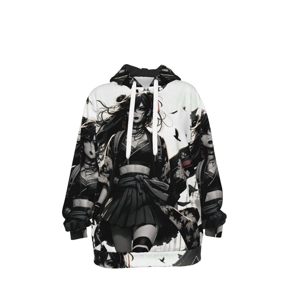 Anime Pin-Up Girl Longboard Cotton Pullover Hoodie by Bazaar Design Style