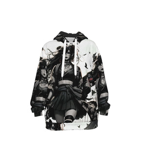 Anime Pin-Up Girl Longboard Cotton Pullover Hoodie by Bazaar Design Style