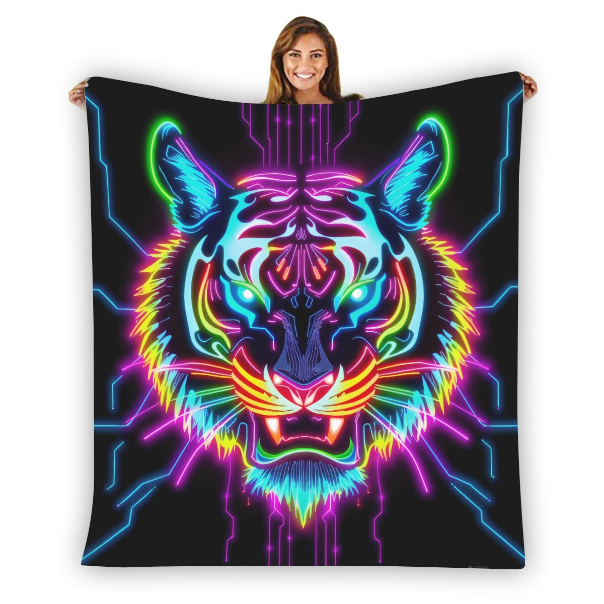 Neon Spirit Animal Tiger Flannel Blanket by Bazaar Design Style
