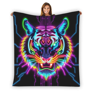 Neon Spirit Animal Tiger Flannel Blanket by Bazaar Design Style