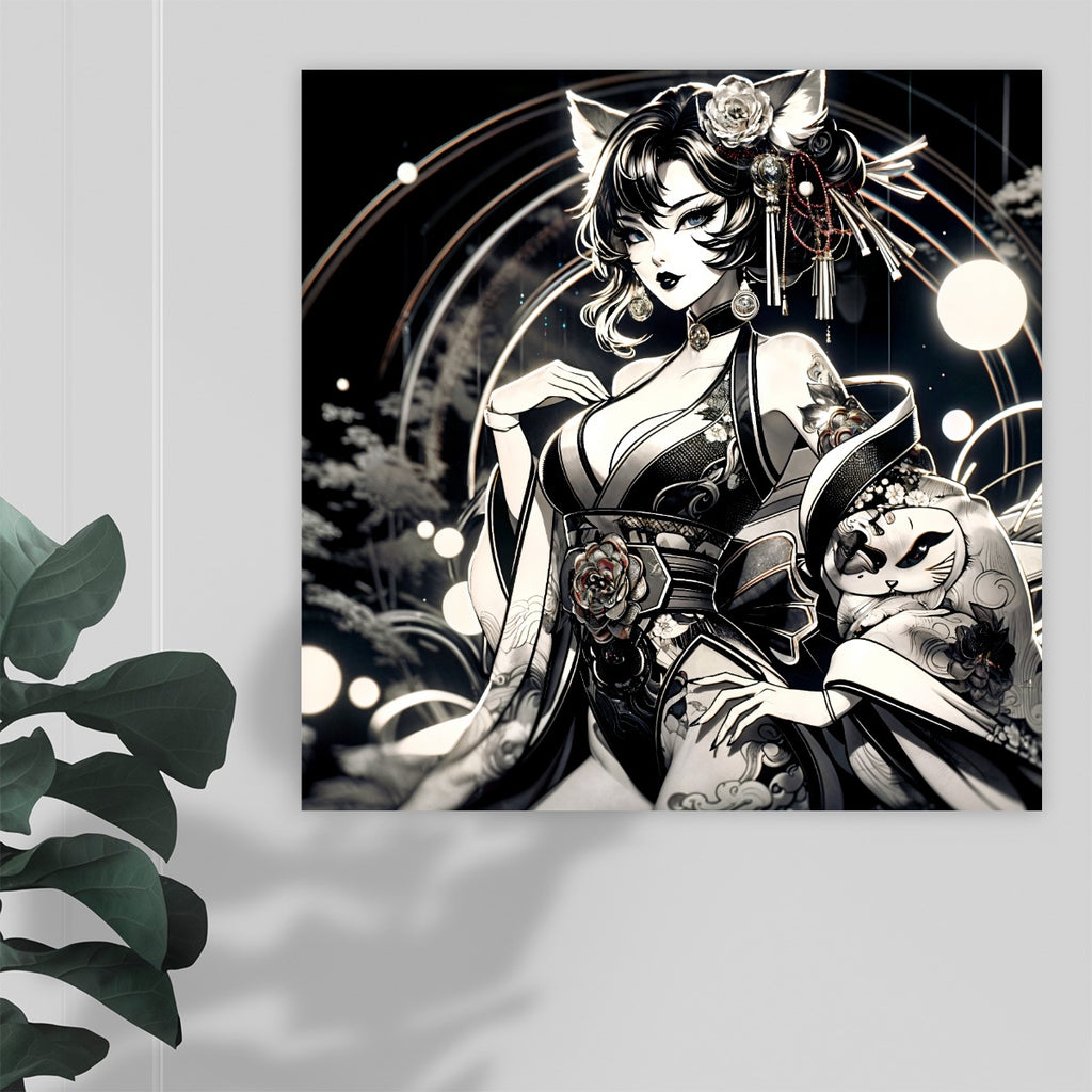 Anime Pin-up Girl Cat Canvas Print by Bazaar Design Style
