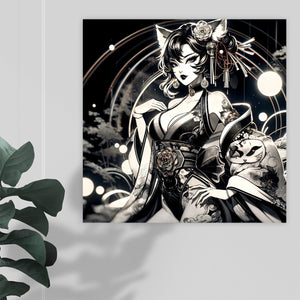 Anime Pin-up Girl Cat Canvas Print by Bazaar Design Style