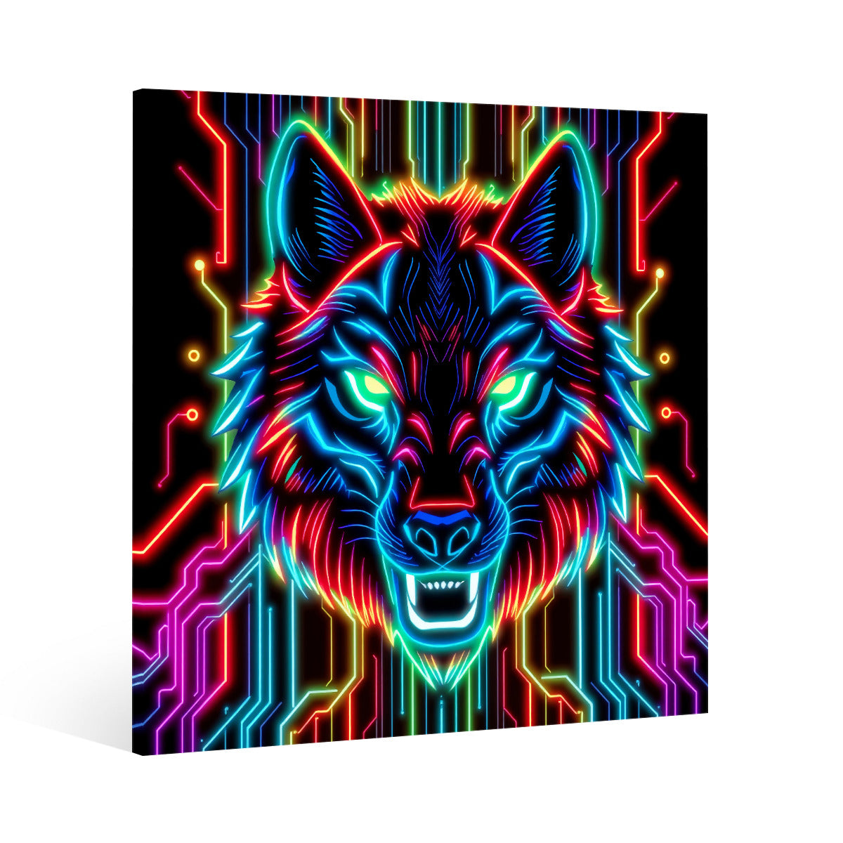Neon Spirit Animal Wolf Canvas Print by Bazaar Design Style