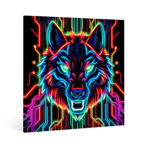 Neon Spirit Animal Wolf Canvas Print by Bazaar Design Style