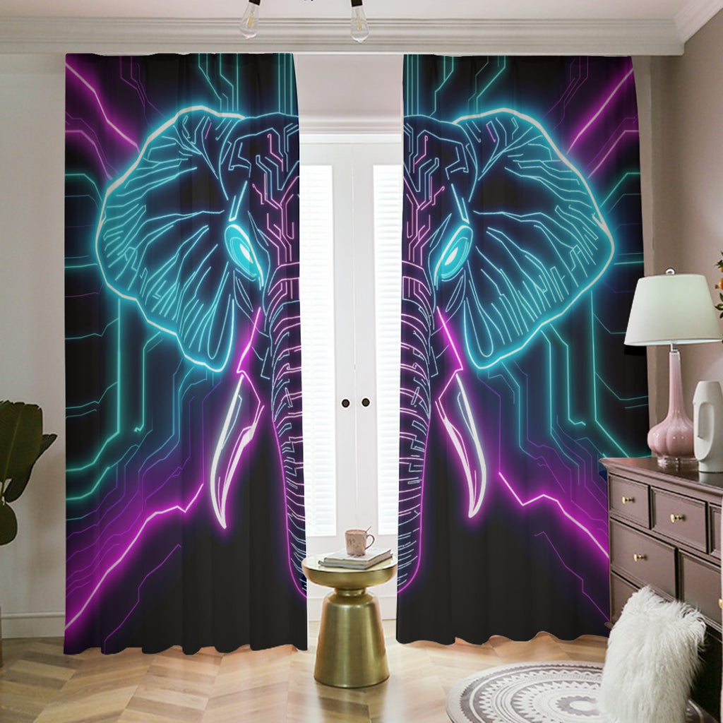 Neon Spirit Animal Elephant Blackout Curtains with Hooks by Bazaar Design Style