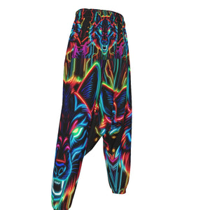 Neon Spirit Animal Wolf Harem Pants by Bazaar Design Style