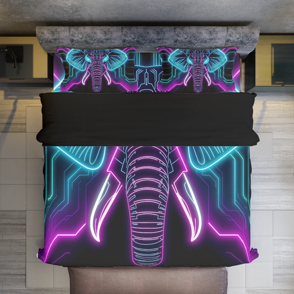 Neon Spirit Animal Elephant 4 Piece Duvet Cover Set by Bazaar Design Style (K,CK)