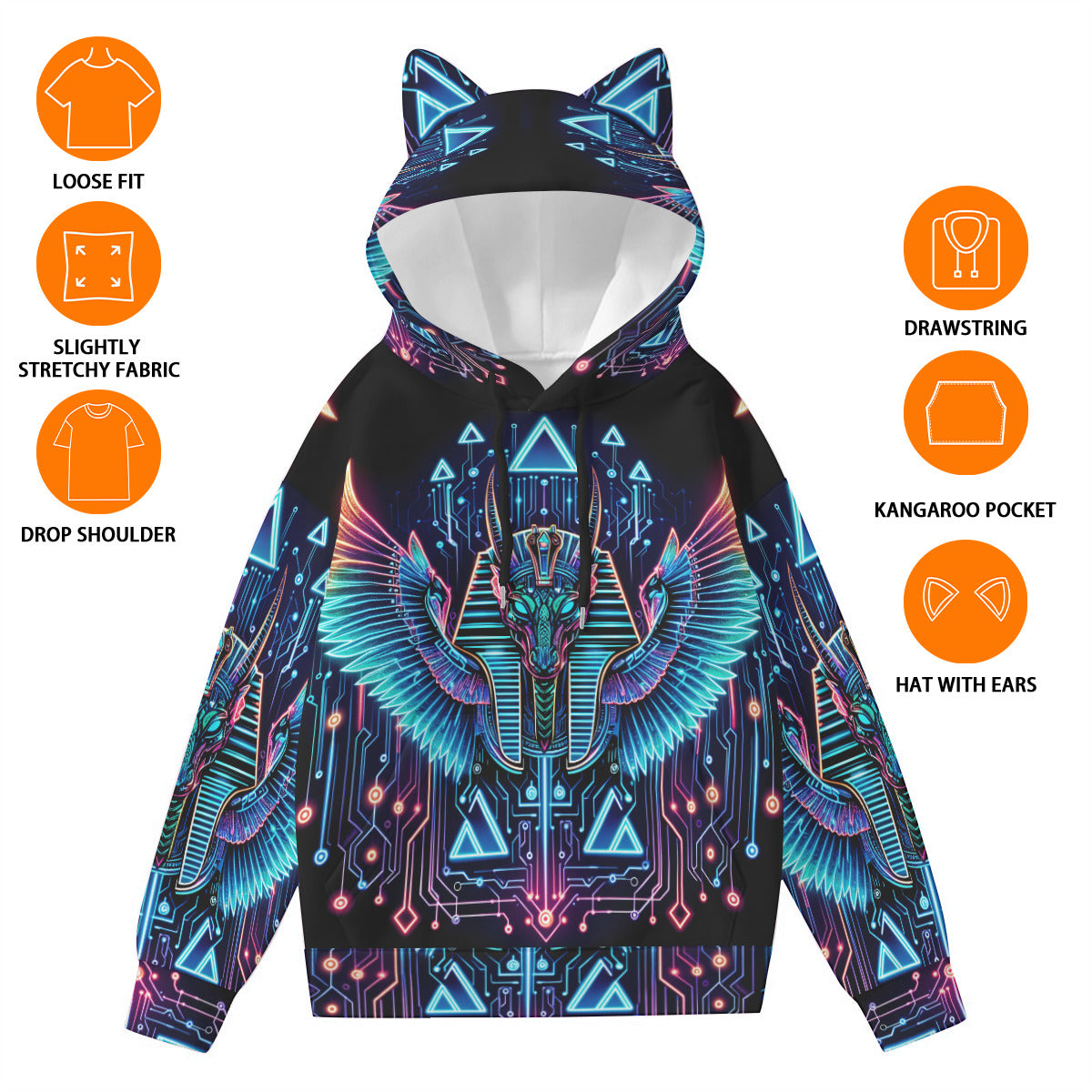Egyptian Tech Sobek Hoodie with Ears by Bazaar Design Style