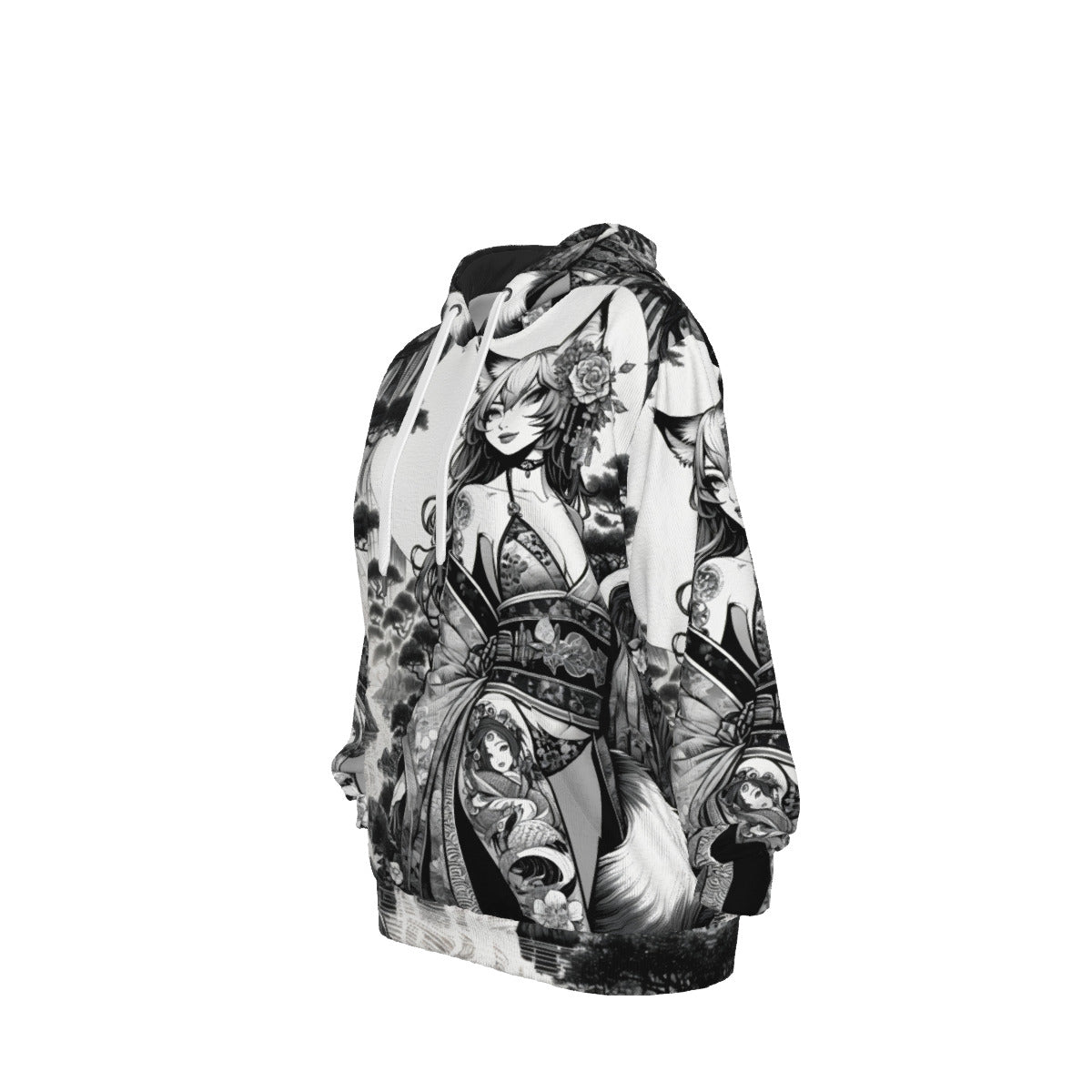 Anime Pin-up Girl Fox Cotton Pullover Hoodie by Bazaar Design Style