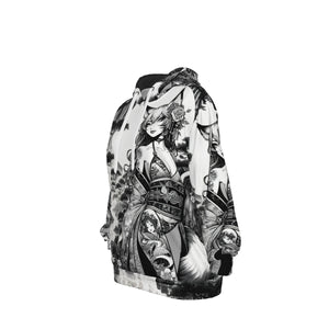 Anime Pin-up Girl Fox Cotton Pullover Hoodie by Bazaar Design Style