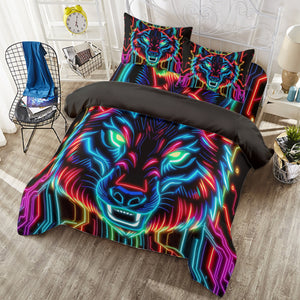 Neon Spirit Animal Wolf 4 Piece Duvet Cover Set by Bazaar Design Style (T,F,Q)