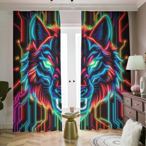 Neon Spirit Animal Wolf Blackout Curtains with Hooks by Bazaar Design Style