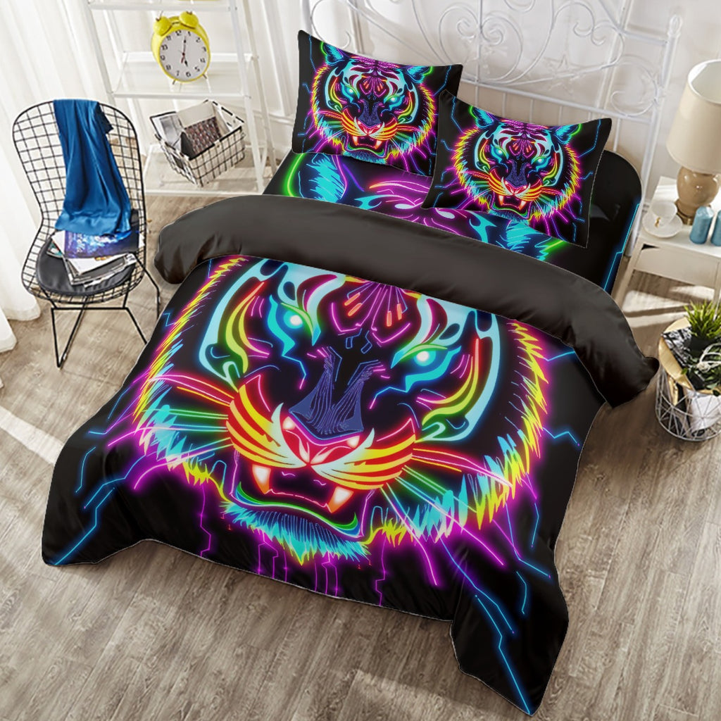 Neon Spirit Animal Tiger 4 Piece Duvet Set by Bazaar Design Style (T,F,Q)