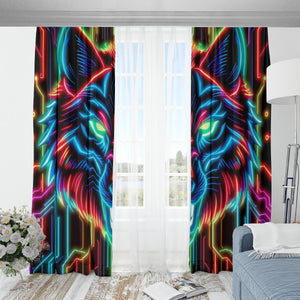 Neon Spirit Animal Wolf Blackout Curtains with Hooks by Bazaar Design Style