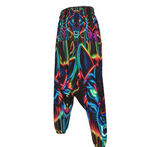 Neon Spirit Animal Wolf Harem Pants by Bazaar Design Style