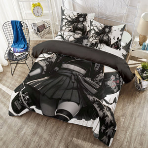Anime Pin-up Girl Longboard 4-Piece Duvet Set by Bazaar Design Style (K,CK)