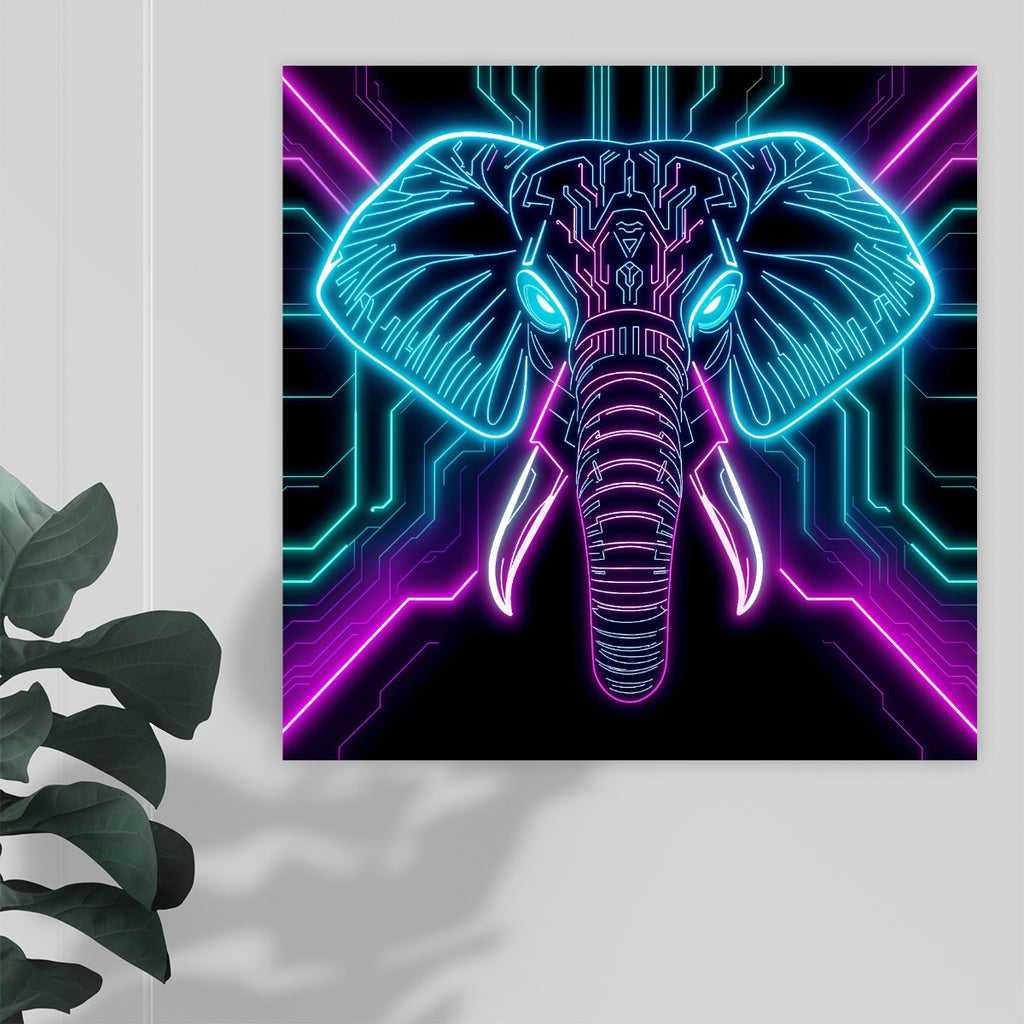 Neon Spirit Animal Elephant Canvas Print by Bazaar Design Style