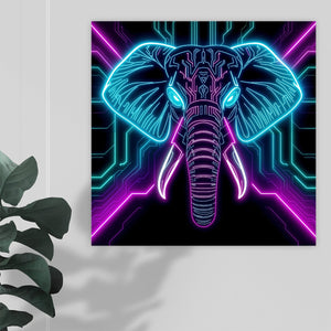 Neon Spirit Animal Elephant Canvas Print by Bazaar Design Style