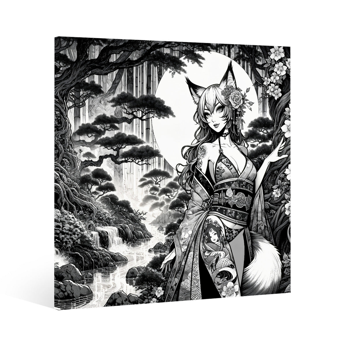 Anime Pin-up Girl Fox Canvas Print 1:1 by Bazaar Design Style
