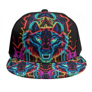 Neon Spirit Animal Wolf Snapback Hat by Bazaar Design Style