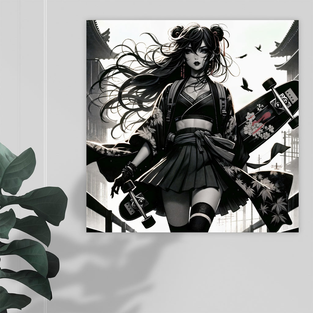 Anime Pin-up Girl Longboard Canvas Print by Bazaar Design Style