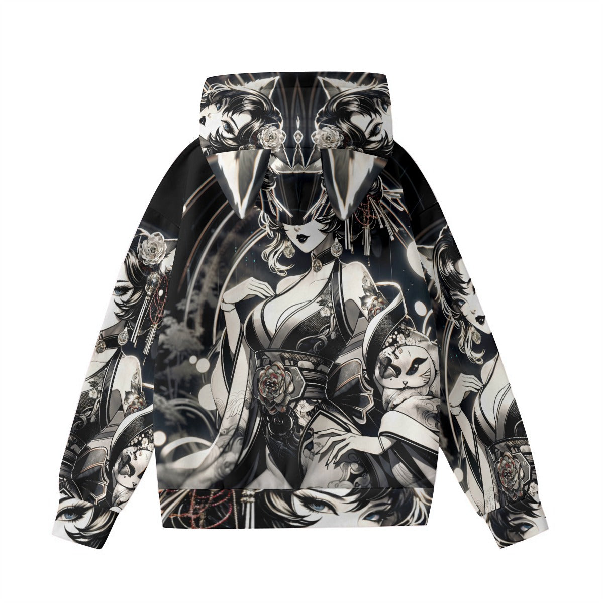Anime Pin-Up Girl Cat Hoodie with Ears by Bazaar Design Style
