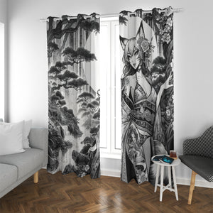 Anime Pin-up Girl Fox Blackout Curtains with Grommets by Bazaar Design Style