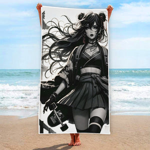 Anime Pin-up Girl Longboard Beach Towel by Bazaar Design Style