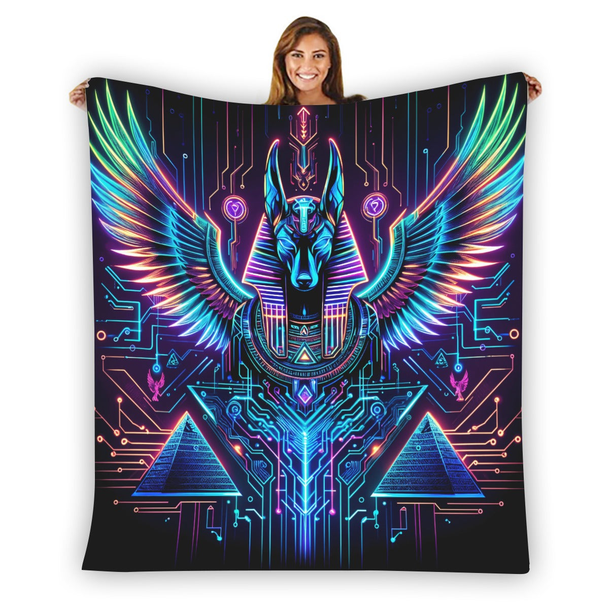Egyptian Tech Anubis Flannel Blanket by Bazaar Design Style