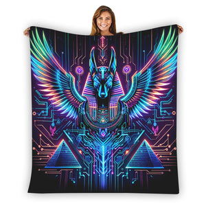 Egyptian Tech Anubis Flannel Blanket by Bazaar Design Style