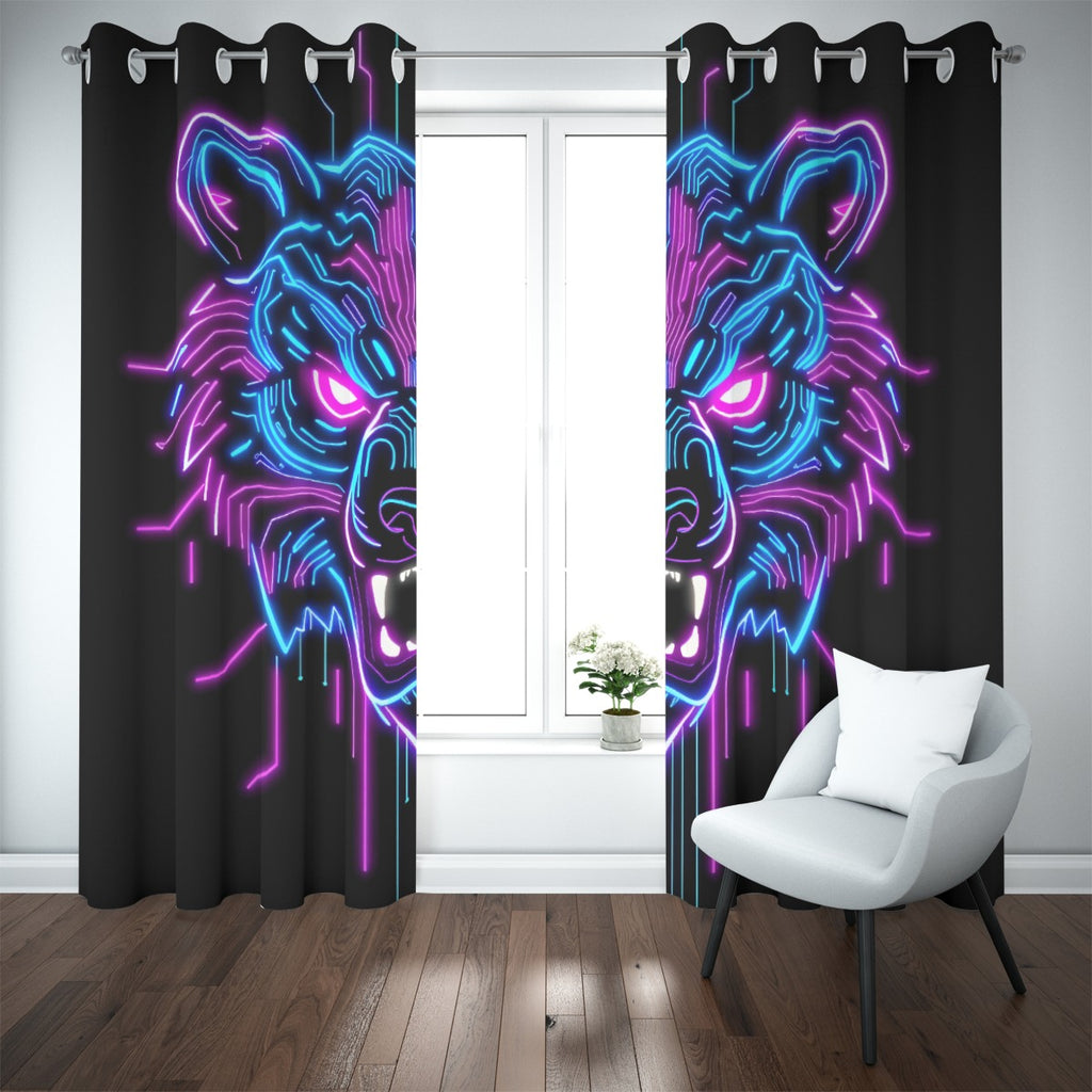 Neon Spirit Animal Bear Blackout Curtains with Grommets by Bazaar Design Style