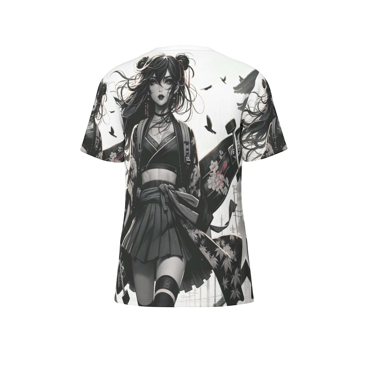 Anime Pin-Up Girl Longboard Cotton T-Shirt by Bazaar Design Style