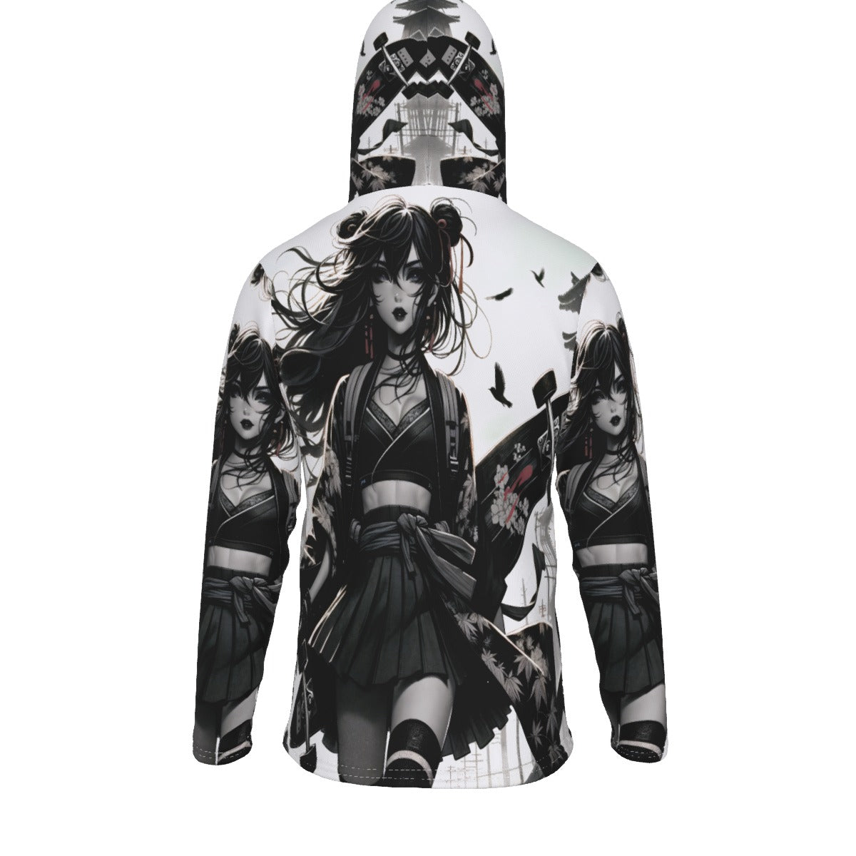 Anime Pin-Up Girl Longboard Hoodie with Mask by Bazaar Design Style