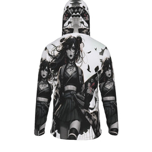 Anime Pin-Up Girl Longboard Hoodie with Mask by Bazaar Design Style