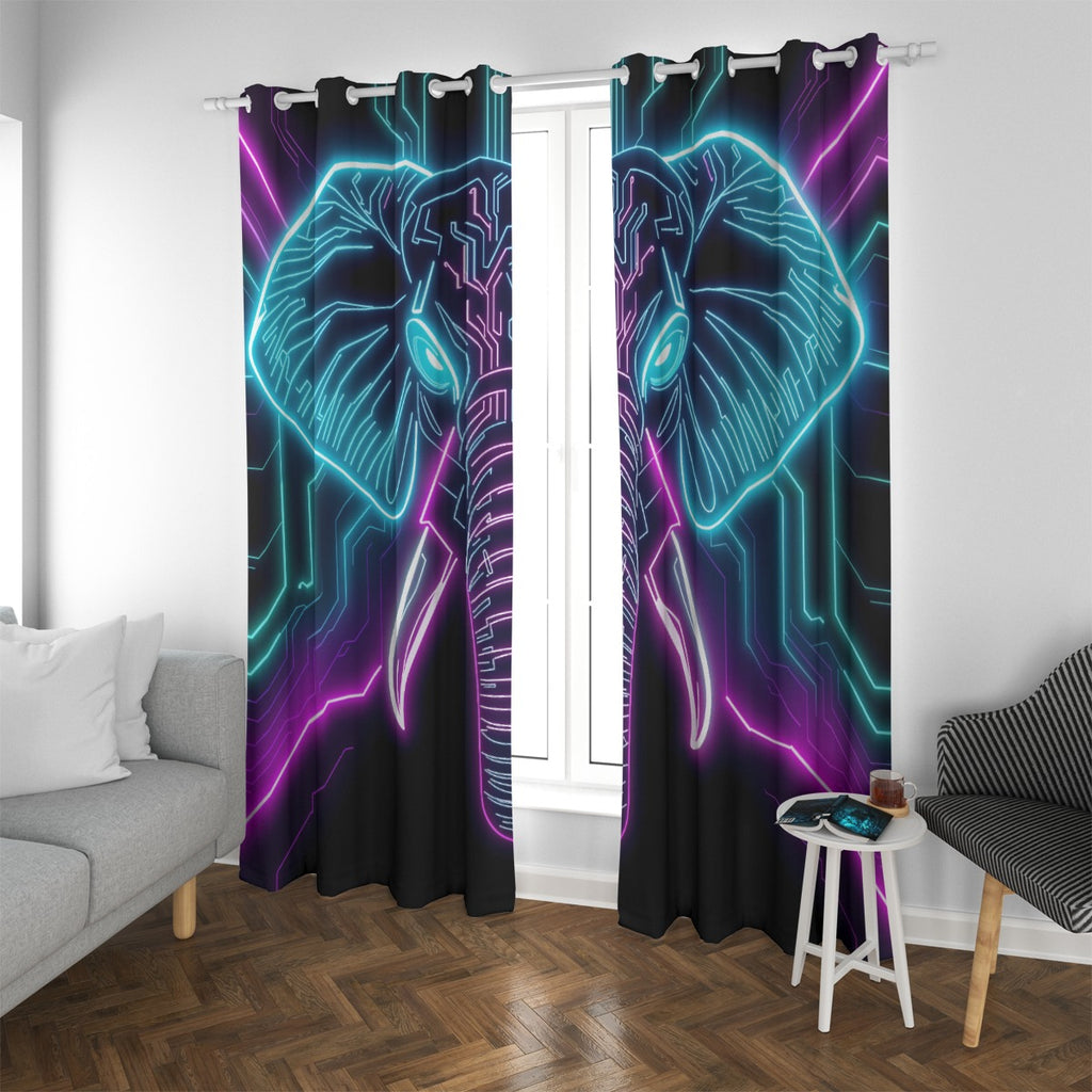 Neon Spirit Animal Elephant Blackout Curtains with Grommets by Bazaar Design Style