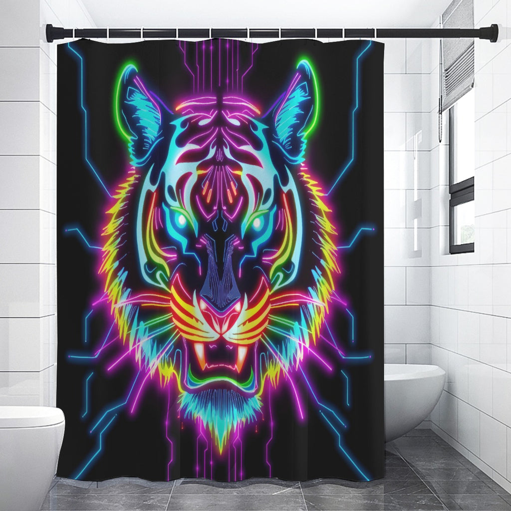 Neon Spirit Animal Tiger Shower Curtain by Bazaar Design Style