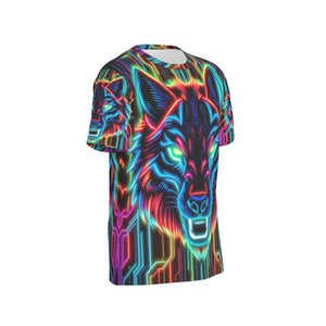 Neon Spirit Animal Wolf Cotton T-Shirt by Bazaar Design Style