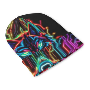 Neon Spirit Animal Wolf Beanie Hat by Bazaar Design Style