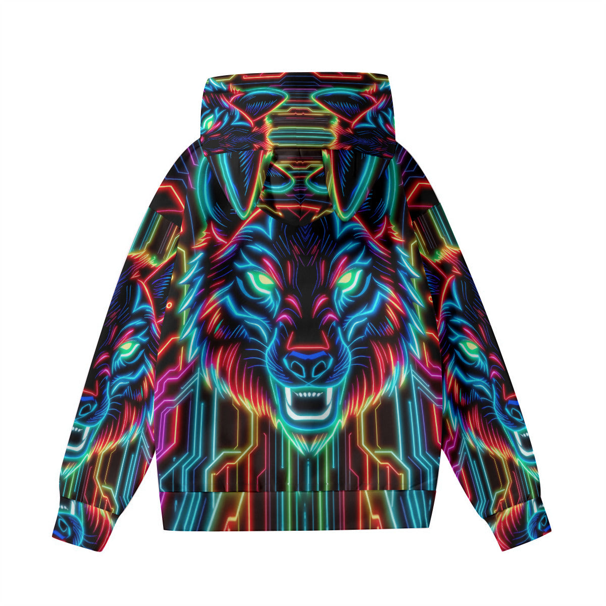 Neon Spirit Animal Wolf Hoodie with Ears by Bazaar Design Style